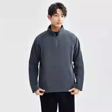 佐丹奴 摇粒绒破骨立领半开胸插肩针织宽松厚款纯色长袖卫衣 男款