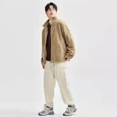 佐丹奴 仿羊羔绒压线口袋立领针织外套夹克 男款