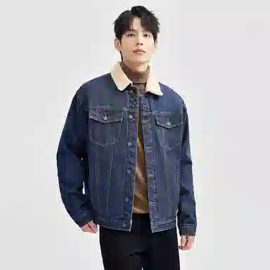 佐丹奴 拼接摇粒绒翻领夹棉牛仔外套 男款