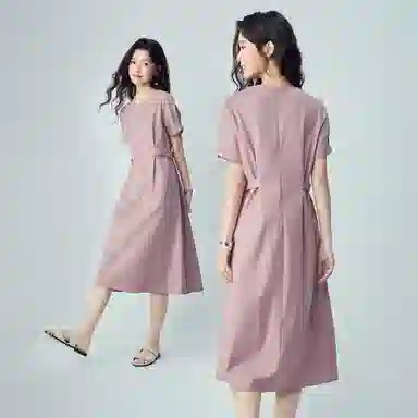 佐丹奴 收腰圆领梭织休闲短袖连衣裙 女款