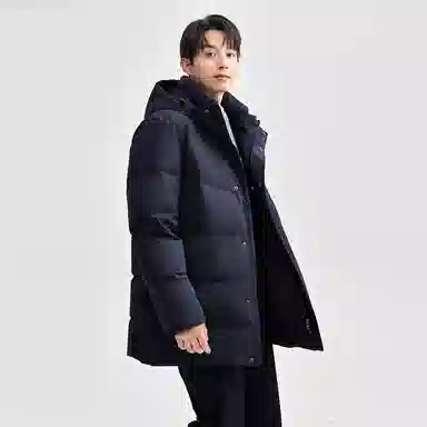 佐丹奴 连帽舒适中长款梭织羽绒服 男款