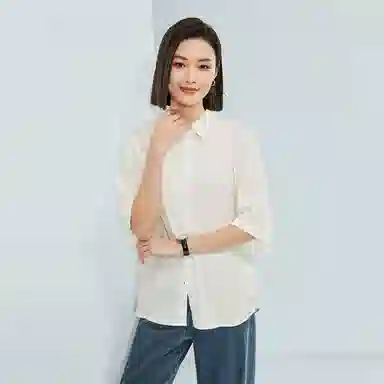 佐丹奴 纯色休闲梭织五分袖衬衫 女款