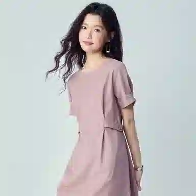 佐丹奴 收腰圆领梭织休闲短袖连衣裙 女款
