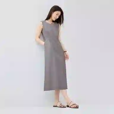 佐丹奴 梭织压褶圆领背心无袖连衣裙 女款