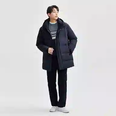 佐丹奴 连帽舒适中长款梭织羽绒服 男款