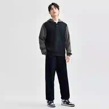 佐丹奴 加绒拼色连帽舒适针织卫衣 男款