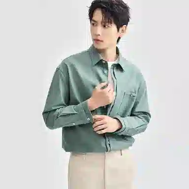 佐丹奴 纯色牛津纺商务纽扣口袋梭织长袖衬衫 男款