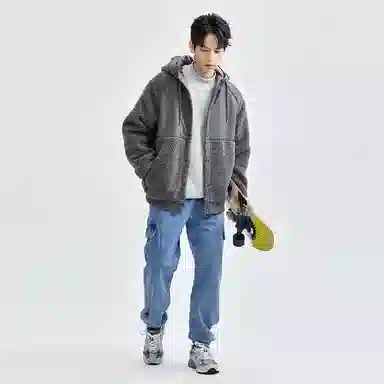 佐丹奴 仿羊羔绒保暖针梭织连帽插肩休闲夹克外套 男款