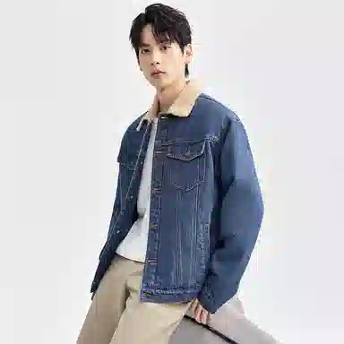 佐丹奴 拼接摇粒绒翻领夹棉牛仔外套 男款