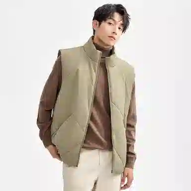 佐丹奴 菱形格纹立领梭织马甲棉服 男