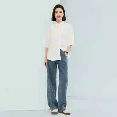 佐丹奴 纯色休闲梭织五分袖衬衫 女款