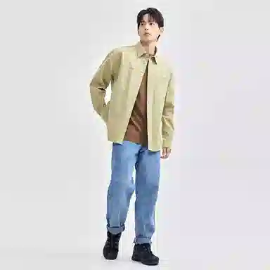 佐丹奴 分割口袋棉弹梭织工装纯色长袖衬衫 男款