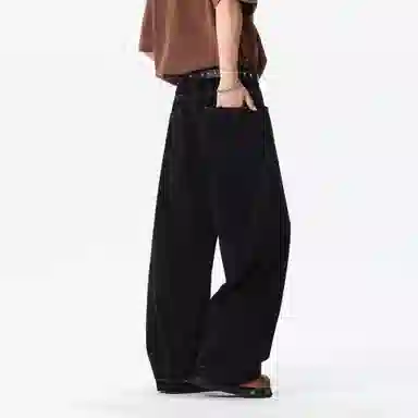 曼城 美式复古潮牌时尚宽松休闲阔腿裤日常百搭户外出勤嘻哈街头垂感牛仔裤 男女同款