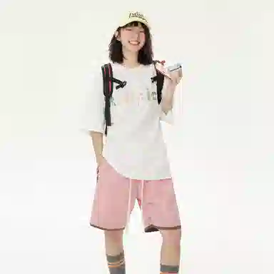 曼城 美式复古字母简约条纹跑步运动三条杠撞色宽松休闲短裤 男女同款
