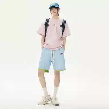 曼城 美式复古字母简约条纹跑步运动三条杠撞色宽松休闲短裤 男女同款