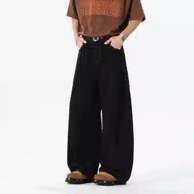 曼城 美式复古潮牌时尚宽松休闲阔腿裤日常百搭户外出勤嘻哈街头垂感牛仔裤 男女同款