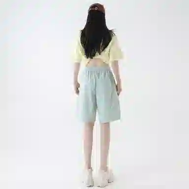 曼城 美式高街复古斜纹织带条纹拼色拼接设计系带学院风运动大码宽松高级感简约百搭潮流时尚五分休闲短裤 男女同款