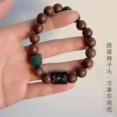 周帝王 狮来运转文玩盘串 小众轻奢复古国潮风新中式招财纳福转运佛珠素串 金丝檀木 手串 男女同款情侣款
