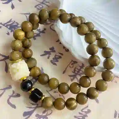 周帝王 高品质 吉祥佛珠文玩盘串珠 新中式国风双层素圈小众平安招财纳福转运 檀木 双圈手串 男女同款情侣款 檀木