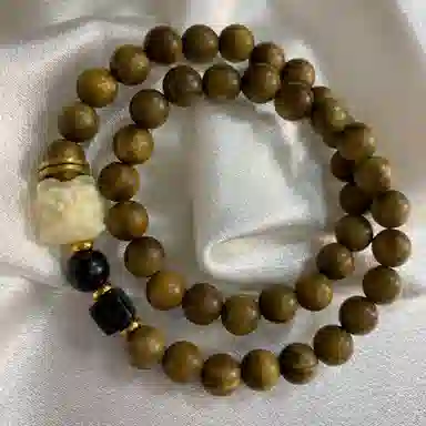 周帝王 高品质 吉祥佛珠文玩盘串珠 新中式国风双层素圈小众平安招财纳福转运 檀木 双圈手串 男女同款情侣款 檀木