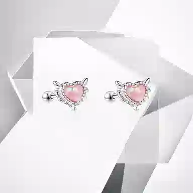 May10th Pink Heart Devil Studs S925 Silver