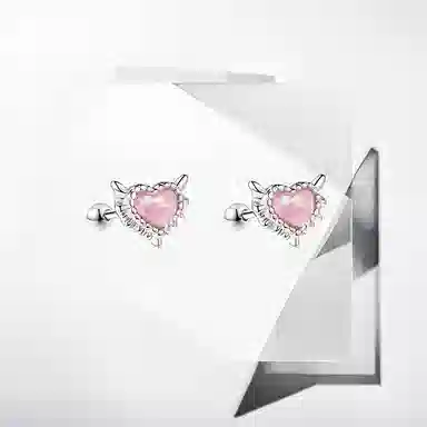 May10th Pink Heart Devil Studs S925 Silver