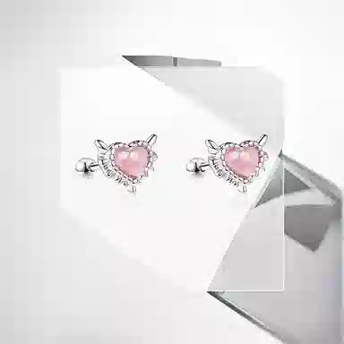 May10th Pink Heart Devil Studs S925 Silver