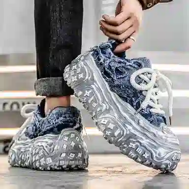 南极人 牛仔布 小众厚底通勤潮流 防滑耐磨透气吸汗支撑抗冲击 低帮 老爹鞋 男款