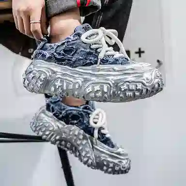 南极人 牛仔布 小众厚底通勤潮流 防滑耐磨透气吸汗支撑抗冲击 低帮 老爹鞋 男款