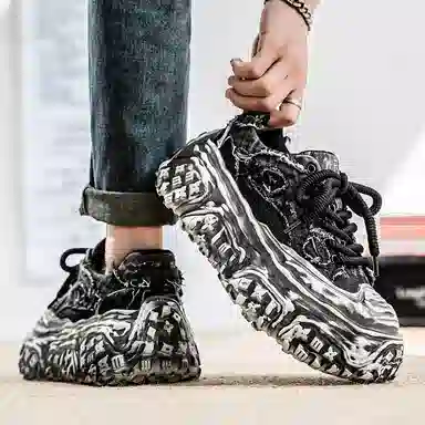 南极人 牛仔布 小众厚底通勤潮流 防滑耐磨透气吸汗支撑抗冲击 低帮 老爹鞋 男款