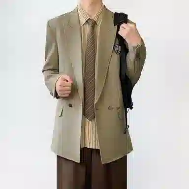 木村叔 日系侧中开叉纯色西装 男款 椿色