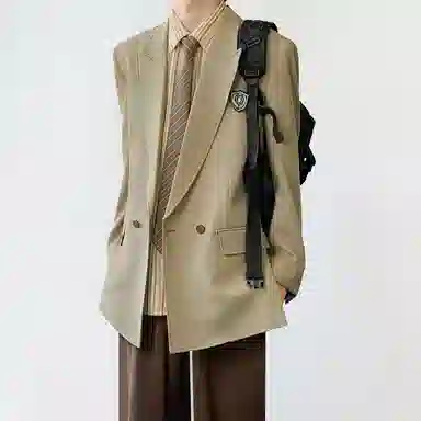 木村叔 日系侧中开叉纯色西装 男款 椿色