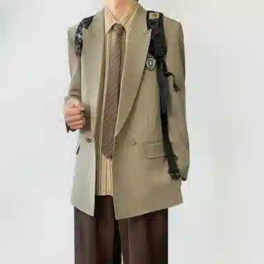 木村叔 日系侧中开叉纯色西装 男款 椿色