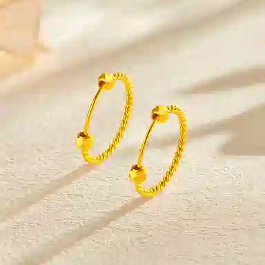 老凤祥 缠绕纹双蹦迪珠 足金 按克计价 黄金耳环 女款