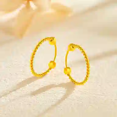 老凤祥 缠绕纹双蹦迪珠 足金 按克计价 黄金耳环 女款