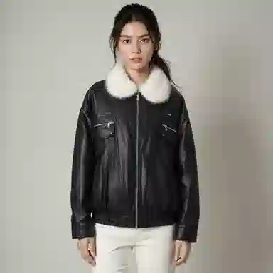 美式复古机车风宽松翻领夹克设计皮衣 男女同款