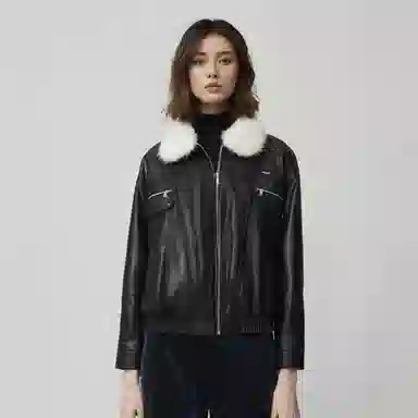 美式复古机车风宽松翻领夹克设计皮衣 男女同款