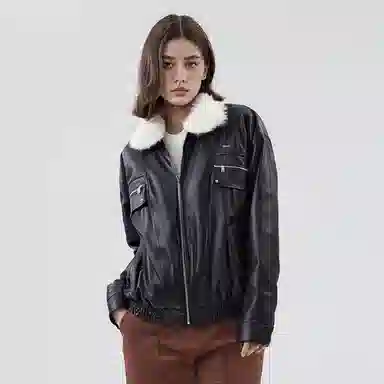 美式复古机车风宽松翻领夹克设计皮衣 男女同款