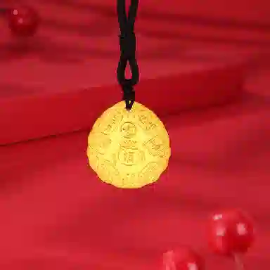 萃华金店 吉言金饼 亮面纯金工艺 吉祥如意招财转运 步步高升 小众设计新中式国潮 足金 按克计价 黄金项链 女款