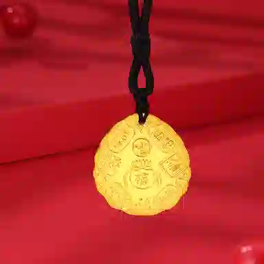 萃华金店 吉言金饼 亮面纯金工艺 吉祥如意招财转运 步步高升 小众设计新中式国潮 足金 按克计价 黄金项链 女款