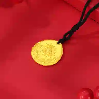 萃华金店 吉言金饼 亮面纯金工艺 吉祥如意招财转运 步步高升 小众设计新中式国潮 足金 按克计价 黄金项链 女款