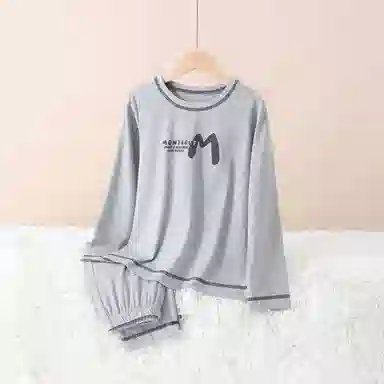 梦特娇家居服 圆领亲肤简约上衣透气裤子 中灰青少年