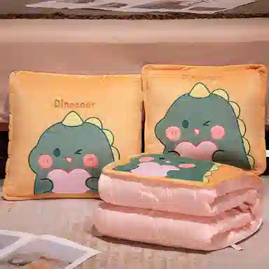 绒绒熊 创意卡通一枕多用 带帽恐龙抱枕 萌趣 玩偶周边