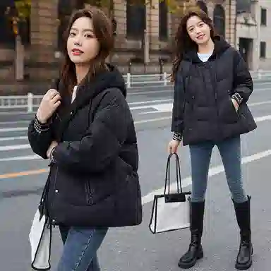 鸭鸭 秋冬季面包服保暖女短款小个子连帽宽松时尚保暖外套羽绒服 女款