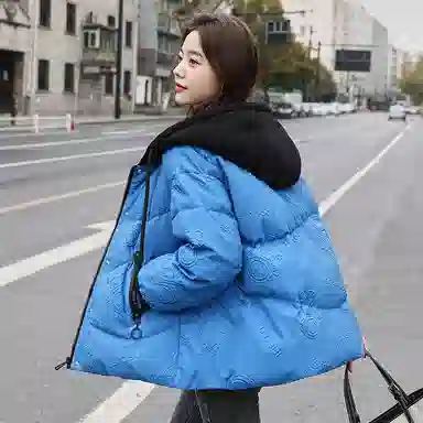 鸭鸭 秋冬季面包服保暖女短款小个子连帽宽松时尚保暖外套羽绒服 女款