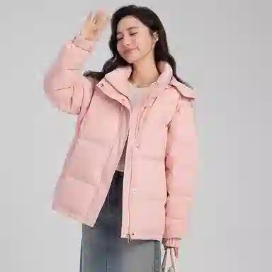 鸭鸭 短款连帽百搭休闲美拉德色系宽松保暖羽绒服 女款