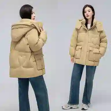 鸭鸭 冬季时尚中长款加厚鸭绒休闲气质简约面包服羽绒服 女款