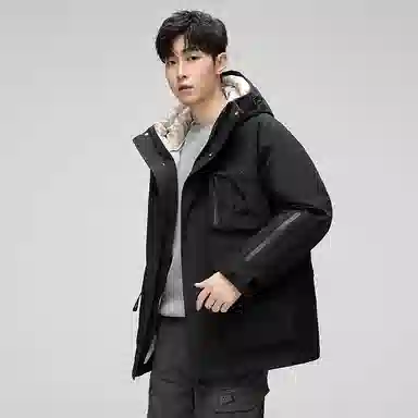 鸭鸭 可拆卸内胆三合一连帽纯色时尚简约保暖性强百搭多口袋设计户外机能羽绒服 男女同款