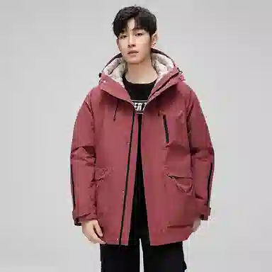 鸭鸭 可拆卸内胆三合一连帽纯色时尚简约保暖性强百搭多口袋设计户外机能羽绒服 男女同款