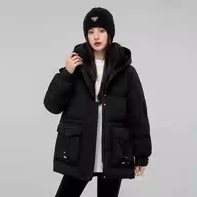 鸭鸭 时尚连帽双层面料百搭外套羽绒服 女款